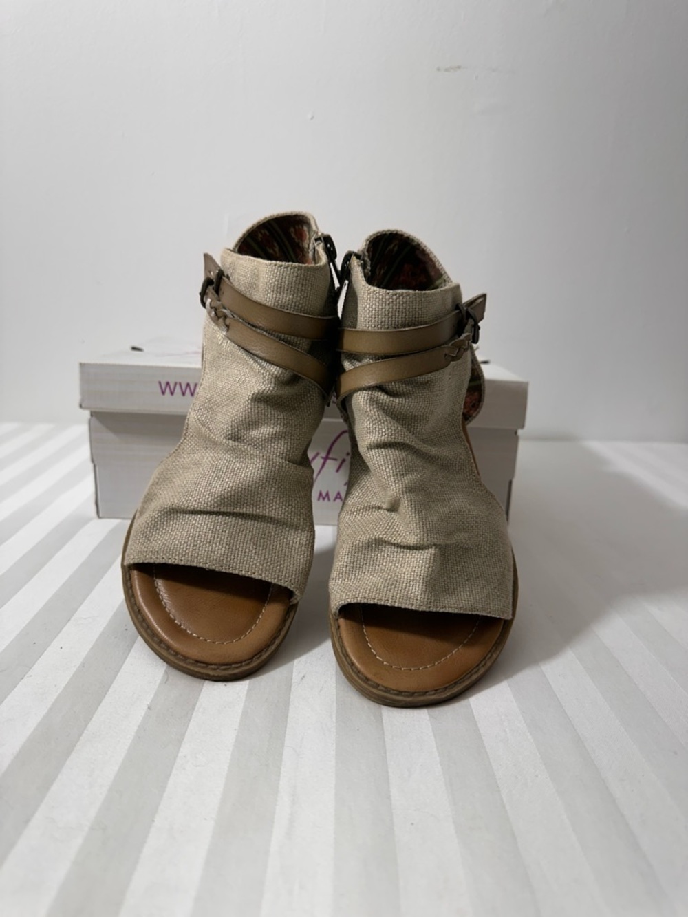 Woven Open-Toe Ankle Wrap Sandals - Tan
